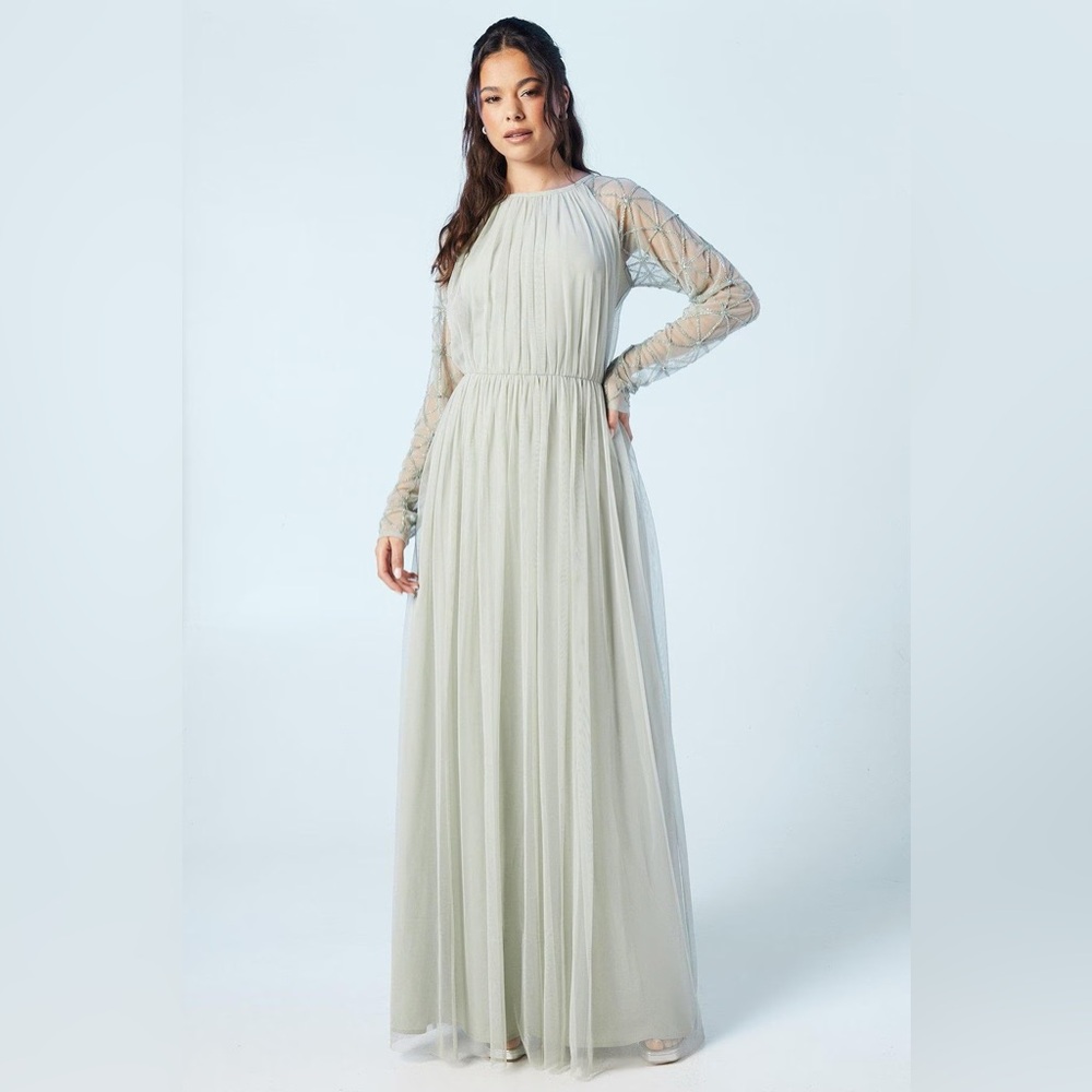 NWT COAST Sheer Embellished Sleeve Mesh Maxi Dress